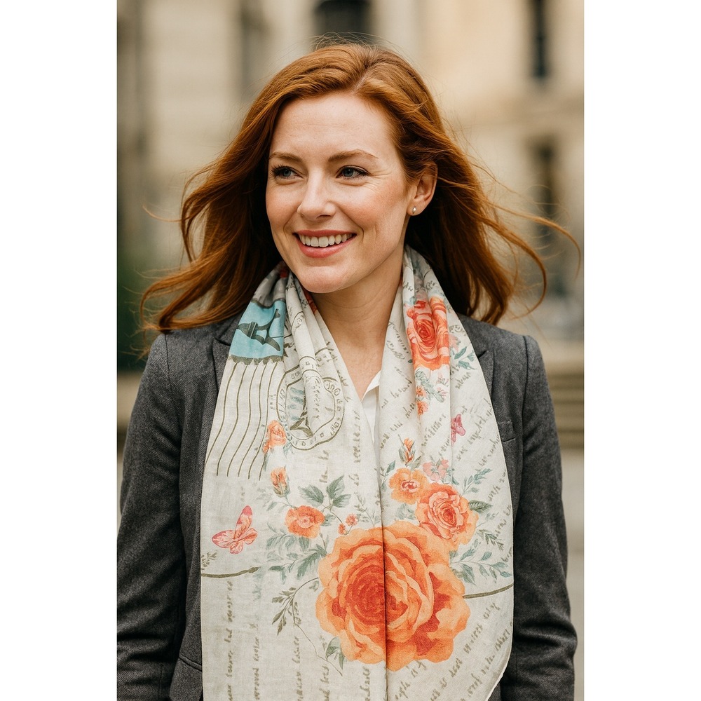 Paris Rose Butterfly Scarf Lightweight Floral Fashion Shawl Wrap 80x36‎